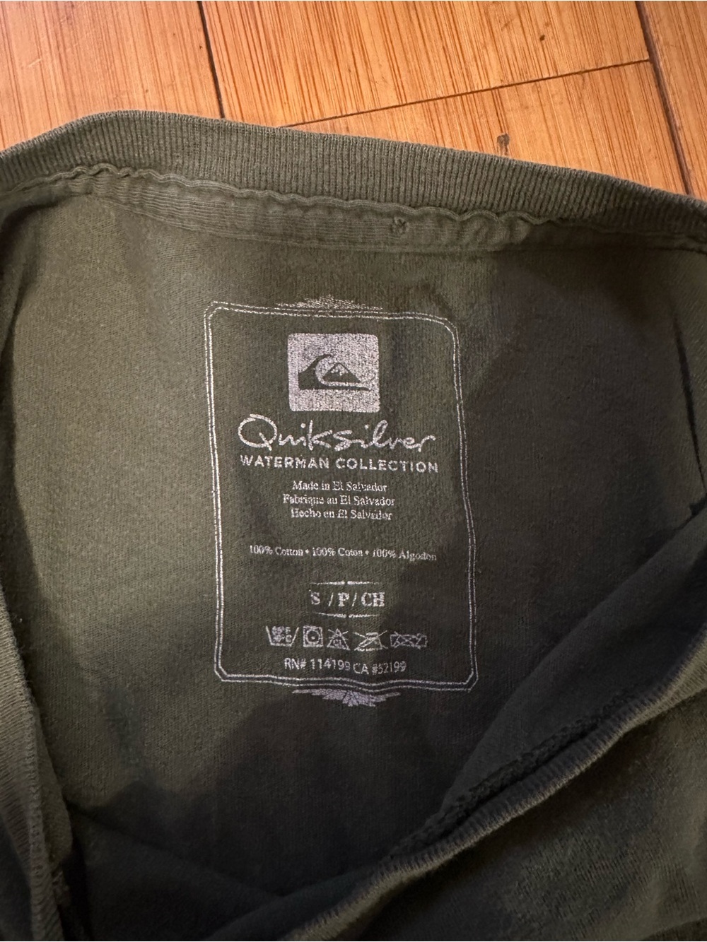 Quicksilver Waterman Collection Men's Olive Green Crew Neck Tee- SIZE SMALL - Picture 4 of 4